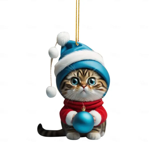 Christmas Decorations 2D Acrylic Cat Pendant Christmas Tree Hanging Decorations Cat Christmas Decorations Pendant Xmas Gift
