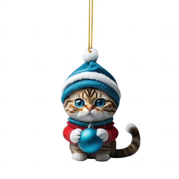 Christmas Decorations 2D Acrylic Cat Pendant Christmas Tree Hanging Decorations Cat Christmas Decorations Pendant Xmas Gift