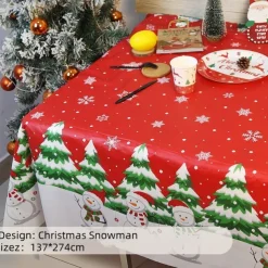 Christmas Disposable Tablecloth – Festive Snowflake Plastic Oil-Proof Table Cover for Holiday Party Decorations