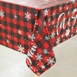 Christmas Disposable Tablecloth – Festive Snowflake Plastic Oil-Proof Table Cover for Holiday Party Decorations