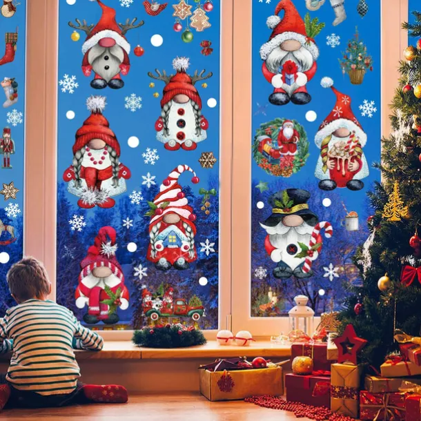 Christmas Dwarf Window Glass Wall Stickers Santa Claus Wall Decal Sticker