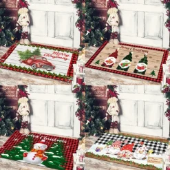 Christmas Floor Mat Doorway Floor Mat Santa Claus Snowman Porch Balcony Non-slip Absorbent Carpet Holiday Decoration Printed Foot Mat Holiday Decoration