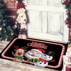 Christmas Floor Mat Doorway Floor Mat Santa Claus Snowman Porch Balcony Non-slip Absorbent Carpet Holiday Decoration Printed Foot Mat Holiday Decoration