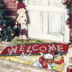 Christmas Floor Mat Doorway Floor Mat Santa Claus Snowman Porch Balcony Non-slip Absorbent Carpet Holiday Decoration Printed Foot Mat Holiday Decoration