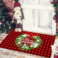 Christmas Floor Mat Doorway Floor Mat Santa Claus Snowman Porch Balcony Non-slip Absorbent Carpet Holiday Decoration Printed Foot Mat Holiday Decoration