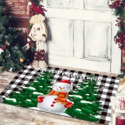 Christmas Floor Mat Doorway Floor Mat Santa Claus Snowman Porch Balcony Non-slip Absorbent Carpet Holiday Decoration Printed Foot Mat Holiday Decoration