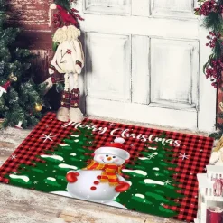 Christmas Floor Mat Doorway Floor Mat Santa Claus Snowman Porch Balcony Non-slip Absorbent Carpet Holiday Decoration Printed Foot Mat Holiday Decoration