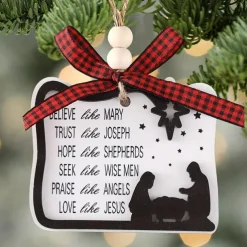 Christmas Nativity Scene Ornaments Believe Like Mary, Trust Like Joseph, Hope Like Shepherds, Seek Like Wise Men, Love Like Jesus Ornament ,Round Wooden Jesus Sign Nativity Ornaments