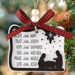 Christmas Nativity Scene Ornaments Believe Like Mary, Trust Like Joseph, Hope Like Shepherds, Seek Like Wise Men, Love Like Jesus Ornament ,Round Wooden Jesus Sign Nativity Ornaments