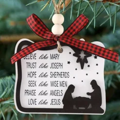Christmas Nativity Scene Ornaments Believe Like Mary, Trust Like Joseph, Hope Like Shepherds, Seek Like Wise Men, Love Like Jesus Ornament ,Round Wooden Jesus Sign Nativity Ornaments