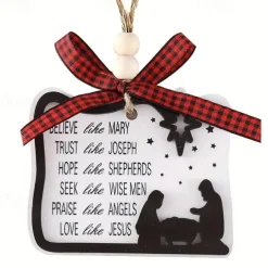 Christmas Nativity Scene Ornaments Believe Like Mary, Trust Like Joseph, Hope Like Shepherds, Seek Like Wise Men, Love Like Jesus Ornament ,Round Wooden Jesus Sign Nativity Ornaments