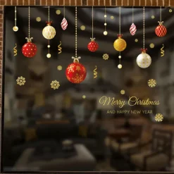 Christmas New Year Theme Wall Stickers Colored Ball Santa Claus Stocking Stickers Shop Glass Window Decoration 70*100cm