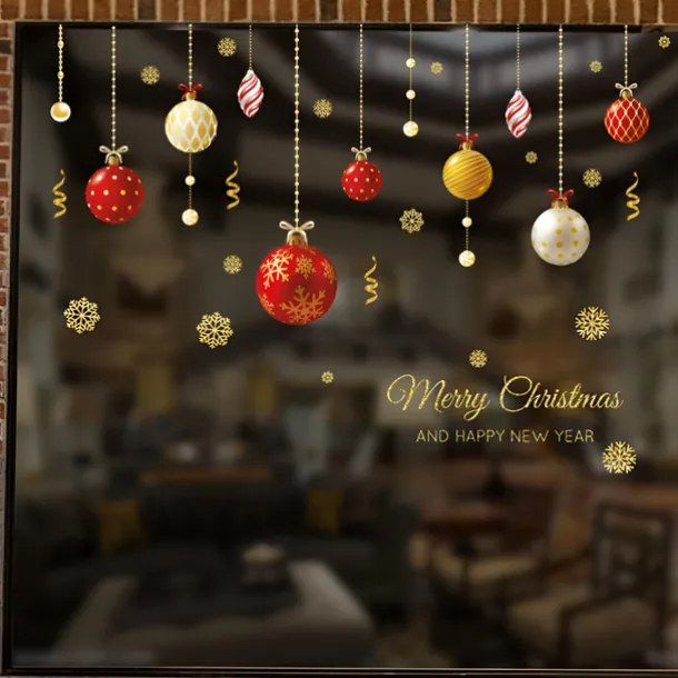 Christmas New Year Theme Wall Stickers Colored Ball Santa Claus Stocking Stickers Shop Glass Window Decoration 70*100cm