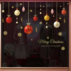 Christmas New Year Theme Wall Stickers Colored Ball Santa Claus Stocking Stickers Shop Glass Window Decoration 70*100cm