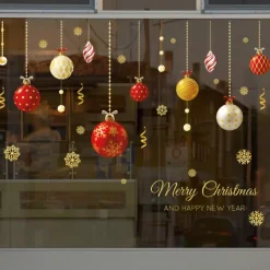 Christmas New Year Theme Wall Stickers Colored Ball Santa Claus Stocking Stickers Shop Glass Window Decoration 70*100cm