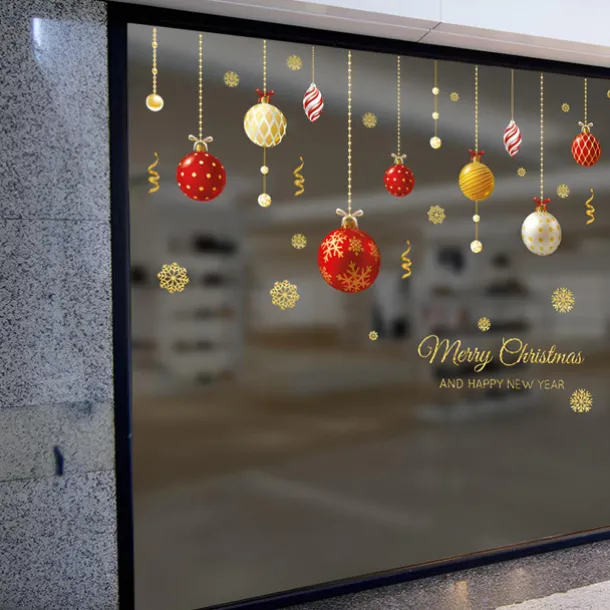 Christmas New Year Theme Wall Stickers Colored Ball Santa Claus Stocking Stickers Shop Glass Window Decoration 70*100cm