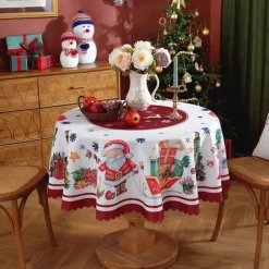 Christmas Round Tablecloth Xmas Decoration Waterproof and Oil Resistant, Wrinkle Winter Decor Table Cover for Dining Patry