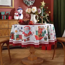 Christmas Round Tablecloth Xmas Decoration Waterproof and Oil Resistant, Wrinkle Winter Decor Table Cover for Dining Patry