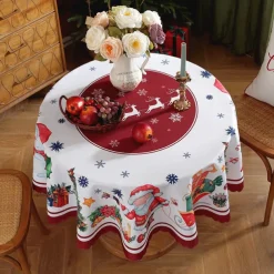 Christmas Round Tablecloth Xmas Decoration Waterproof and Oil Resistant, Wrinkle Winter Decor Table Cover for Dining Patry