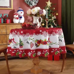Christmas Round Tablecloth Xmas Decoration Waterproof and Oil Resistant, Wrinkle Winter Decor Table Cover for Dining Patry
