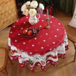 Christmas Round Tablecloth Xmas Decoration Waterproof and Oil Resistant, Wrinkle Winter Decor Table Cover for Dining Patry