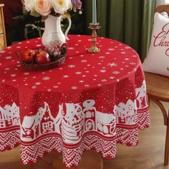 Christmas Round Tablecloth Xmas Decoration Waterproof and Oil Resistant, Wrinkle Winter Decor Table Cover for Dining Patry