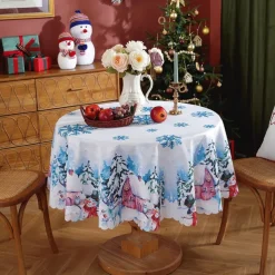 Christmas Round Tablecloth Xmas Decoration Waterproof and Oil Resistant, Wrinkle Winter Decor Table Cover for Dining Patry