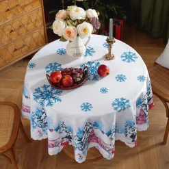 Christmas Round Tablecloth Xmas Decoration Waterproof and Oil Resistant, Wrinkle Winter Decor Table Cover for Dining Patry