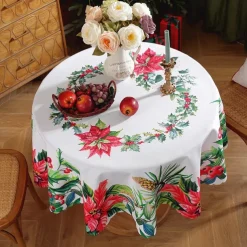 Christmas Round Tablecloth Xmas Decoration Waterproof and Oil Resistant, Wrinkle Winter Decor Table Cover for Dining Patry