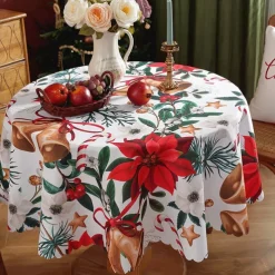 Christmas Round Tablecloth Xmas Decoration Waterproof and Oil Resistant, Wrinkle Winter Decor Table Cover for Dining Patry