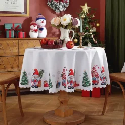 Christmas Round Tablecloth Xmas Decoration Waterproof and Oil Resistant, Wrinkle Winter Decor Table Cover for Dining Patry
