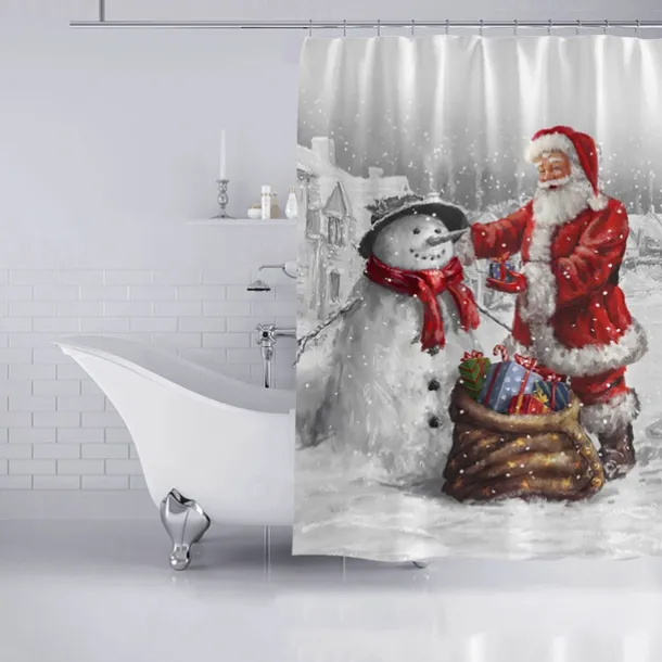 Christmas Shower Curtain Waterproof Fabric Bathroom Decoration and Modern and Classic Theme and Christmas