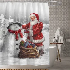 Christmas Shower Curtain Waterproof Fabric Bathroom Decoration and Modern and Classic Theme and Christmas