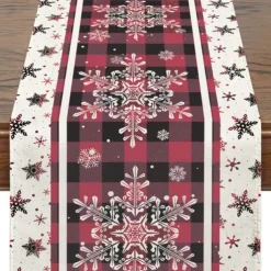 Christmas Snowman Merry Table Runner, Seasonal Winter Holiday Kitchen Dining Table Decoration for Indoor Outdoor Home Party Decor Decoration