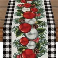 Christmas Snowman Merry Table Runner, Seasonal Winter Holiday Kitchen Dining Table Decoration for Indoor Outdoor Home Party Decor Decoration