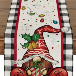 Christmas Snowman Merry Table Runner, Seasonal Winter Holiday Kitchen Dining Table Decoration for Indoor Outdoor Home Party Decor Decoration