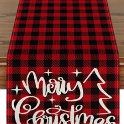 Christmas Snowman Merry Table Runner, Seasonal Winter Holiday Kitchen Dining Table Decoration for Indoor Outdoor Home Party Decor Decoration