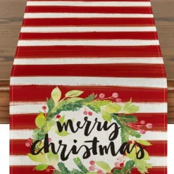 Christmas Snowman Merry Table Runner, Seasonal Winter Holiday Kitchen Dining Table Decoration for Indoor Outdoor Home Party Decor Decoration