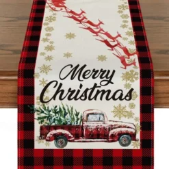 Christmas Snowman Merry Table Runner, Seasonal Winter Holiday Kitchen Dining Table Decoration for Indoor Outdoor Home Party Decor Decoration