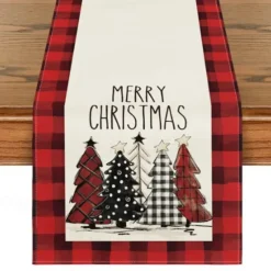 Christmas Snowman Merry Table Runner, Seasonal Winter Holiday Kitchen Dining Table Decoration for Indoor Outdoor Home Party Decor Decoration