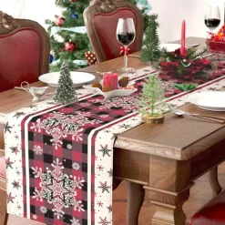 Christmas Snowman Merry Table Runner, Seasonal Winter Holiday Kitchen Dining Table Decoration for Indoor Outdoor Home Party Decor Decoration
