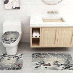 Christmas Snowman Shower Curtain, Waterproof Curtain Set With 12 Hooks, Xmas Bathroom Accessories, Christmas Decor