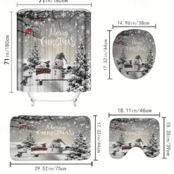 Christmas Snowman Shower Curtain, Waterproof Curtain Set With 12 Hooks, Xmas Bathroom Accessories, Christmas Decor