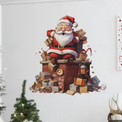 Christmas Sticker Xmas Sticker, Cute Santa Claus Gift Children's Bedroom Entrance Home Decoration Wall Sticker Self-adhesive Sticker