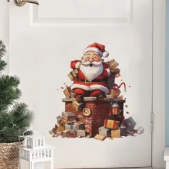 Christmas Sticker Xmas Sticker, Cute Santa Claus Gift Children's Bedroom Entrance Home Decoration Wall Sticker Self-adhesive Sticker