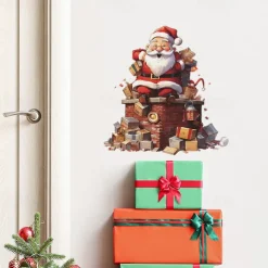 Christmas Sticker Xmas Sticker, Cute Santa Claus Gift Children's Bedroom Entrance Home Decoration Wall Sticker Self-adhesive Sticker