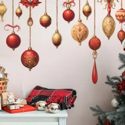 Christmas Stickers Decoration, Colorful Balls, Hanging Decorations, Glass Windows Doors Home Wall Stickers, Self-adhesive Stickers