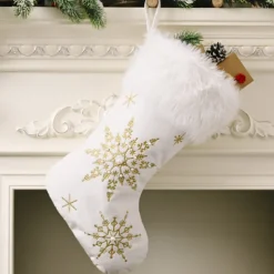 Christmas Stockings Snowflake White Christmas Stockings with Faux Fur Large Christmas Stockings Christmas Ornaments for Christmas Tree Decorations