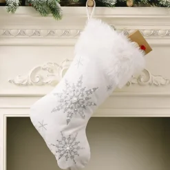 Christmas Stockings Snowflake White Christmas Stockings with Faux Fur Large Christmas Stockings Christmas Ornaments for Christmas Tree Decorations