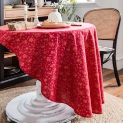Christmas Table Cloth, Cotton Linen Vintage Round Tablecloth Floral Pastoral Table Cloth Washable Table Cover for Indoor Outdoor, Farmhouse Decor, Picnic
